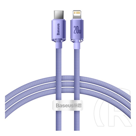 Baseus Crystal Shine adat- és töltőkábel (USB-C dugó / Lightning 8 pin dugó, 20W, 1,2 m, lila)