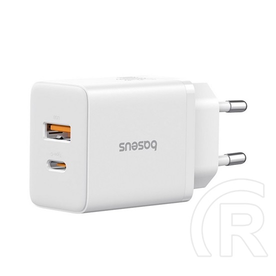 Baseus cube hálózati töltő usb+type-c aljzat (20w, gan, pd gyorstöltő 3.0) fehér