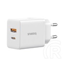 Baseus cube hálózati töltő usb+type-c aljzat (30w, gan, pd gyorstöltő 3.0) fehér
