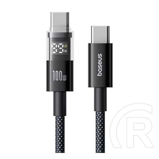 Baseus display ii adatkábel (type-c - type-c, 100w, gyorstöltő, cipőfűző, led kijelző, 100cm) fekete