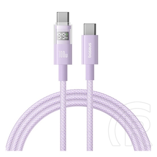 Baseus display ii adatkábel (type-c - type-c, 100w, gyorstöltő, cipőfűző, led kijelző, 100cm) lila