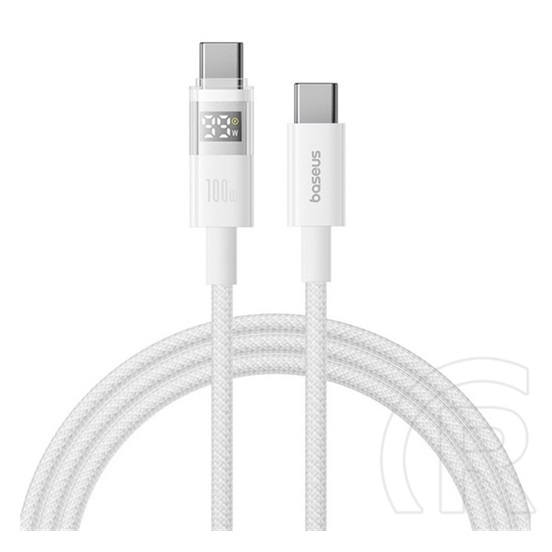 Baseus display ii adatkábel (type-c - type-c, 100w, gyorstöltő, cipőfűző, led kijelző, 200cm) fehér