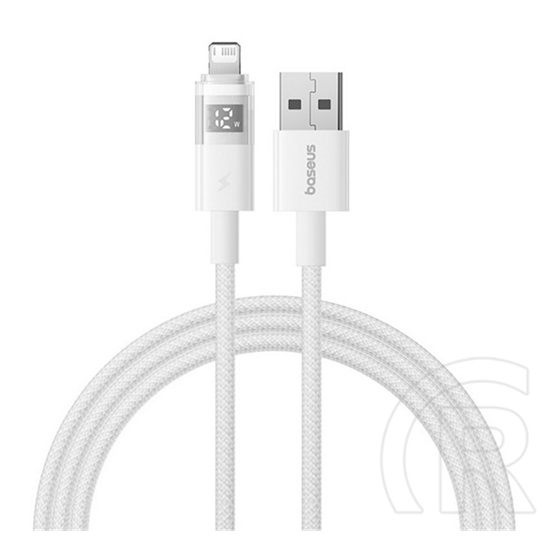 Baseus display ii adatkábel (usb - lightning, 2.4a, gyorstöltő, cipőfűző, led kijelző, 2m) fehér