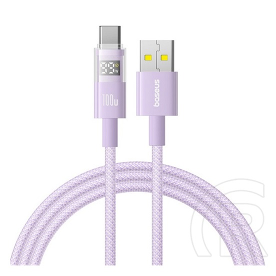 Baseus display ii adatkábel (usb - type-c, 100w, gyorstöltő, cipőfűző, led kijelző, 100cm) lila