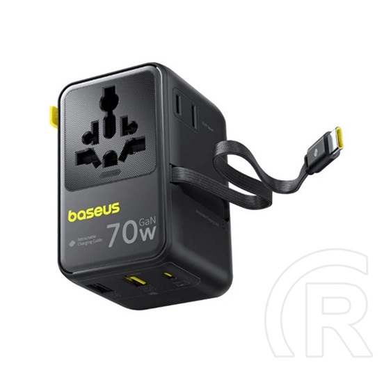 Baseus enercore cg11 utazó töltő 2 usb+type-c aljzat(70w, gan6, gyorstöltés, eu, uk, us, au+fix type-c kábel)fekete