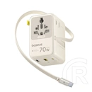 Baseus enercore cg11 utazó töltő 2 usb+type-c aljzat (70w, gan6, gyorstöltés, eu, uk, us, au + fix type-c kábel) bézs