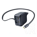 Baseus enercore cj11 hálózati töltő 2 type-c aljzat (67w, pd gyorstöltő 3.0 + fix csévélhető type-c kábel) fekete