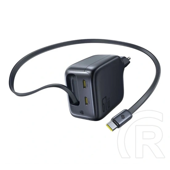 Baseus enercore cj11 hálózati töltő 2 type-c aljzat (67w, pd gyorstöltő 3.0 + fix csévélhető type-c kábel) fekete