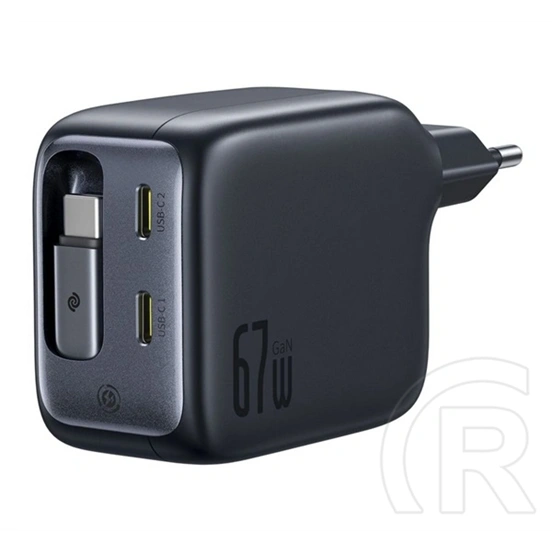Baseus enercore cj11 hálózati töltő 2 type-c aljzat (67w, pd gyorstöltő 3.0 + fix csévélhető type-c kábel) fekete