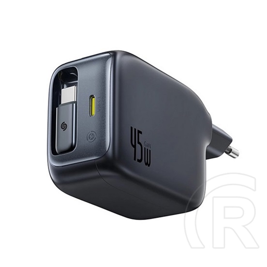 Baseus enercore cj11 hálózati töltő type-c aljzat (45w, pd gyorstöltő 3.0 + fix, csévélhető type-c kábel) fekete