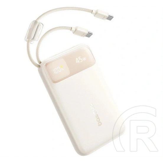 Baseus enerfill fc11 vésztöltő usb+type-c aljzat (10000mah, 45w, pd gyorstöltő, led kijelző + fix type-c kábel) bézs