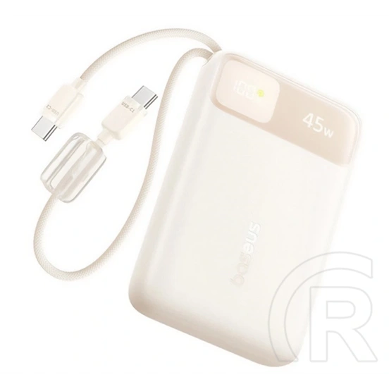 Baseus enerfill fc11 vésztöltő usb+type-c aljzat (10000mah, 45w, pd gyorstöltő, led kijelző + fix type-c kábel) bézs