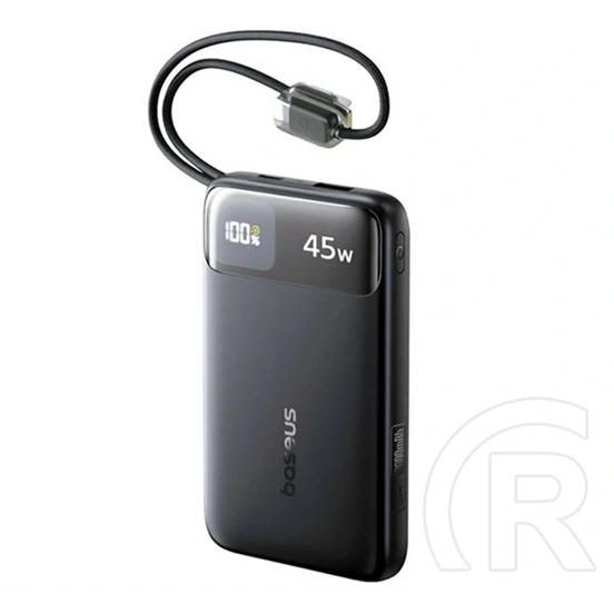 Baseus enerfill fc11 vésztöltő usb+type-c aljzat (10000mah, 45w, pd gyorstöltő, led kijelző + fix type-c kábel) fekete