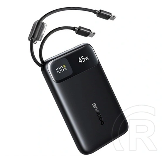 Baseus enerfill fc11 vésztöltő usb+type-c aljzat (10000mah, 45w, pd gyorstöltő, led kijelző + fix type-c kábel) fekete
