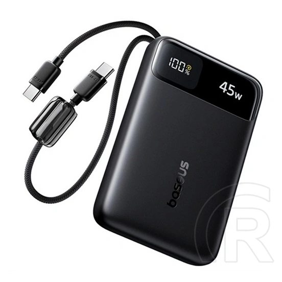 Baseus enerfill fc11 vésztöltő usb+type-c aljzat (10000mah, 45w, pd gyorstöltő, led kijelző + fix type-c kábel) fekete