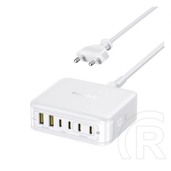 Baseus enerfill fh21 hálózati elosztó 2 usb+4 type-c aljzat (120w, gan pd gyorstöltő 3.0 + 150cm tápkábel) fehér