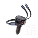 Baseus enjoyment autós töltő type-c aljzat (5v/3a, 60w, pd gyorstöltő + type-c/lightning kábel) fekete