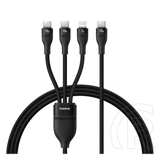 Baseus flash series iii adatkábel 3in1 (type-c - 2 type-c/lightning, pd gyorstöltő, 100w, 150cm) fekete