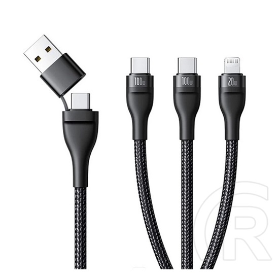 Baseus flash series iii adatkábel 3in1 (type-c/usb - 2 type-c/lightning, pd gyorstöltő, 100w, 150cm) fekete