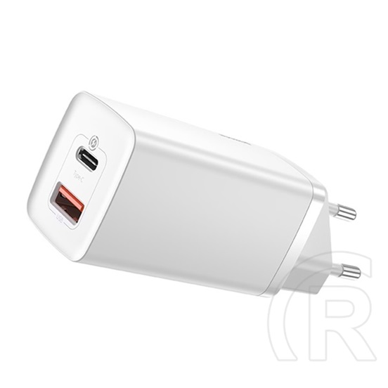 Baseus GaN2 Lite hálózati töltő (USB-A + USB-C aljzat. 5V/3A, 65W, fehér)