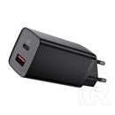 Baseus gan2 hálózati töltő usb aljzat / type-c aljzat (5v / 3000ma, 65w, qc 3.0, pd gyorstöltés támogatás) fekete