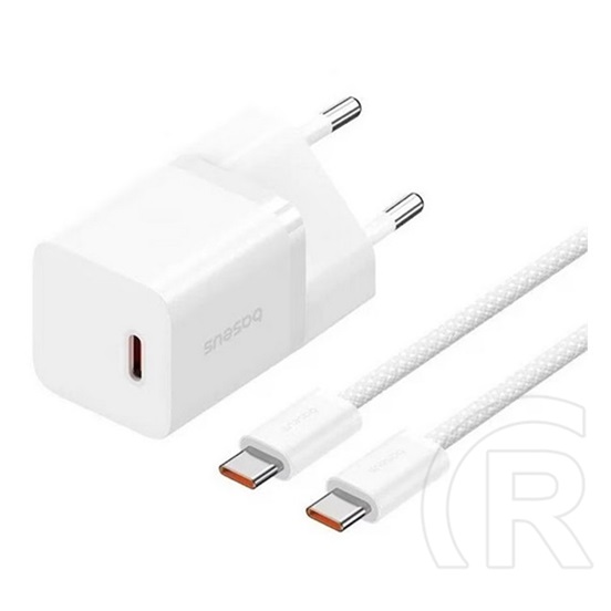 Baseus gan5 mini 1c hálózati töltő type-c aljzat (30w, pd gyorstöltő, gan5 + type-c kábel) fehér