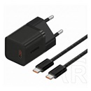 Baseus gan5 mini 1c hálózati töltő type-c aljzat (30w, pd gyorstöltő, gan5 + type-c kábel) fekete