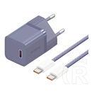 Baseus gan5 mini 1c hálózati töltő type-c aljzat (30w, pd gyorstöltő, gan5 + type-c kábel) lila