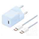 Baseus gan5 mini 1c hálózati töltő type-c aljzat (30w, pd gyorstöltő, gan5 + type-c kábel) világoskék