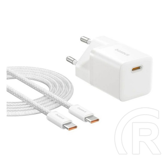 Baseus gan5 mini hálózati töltő type-c aljzat(25w, pd gyorstöltő, gan5+type-c kábel)fehér