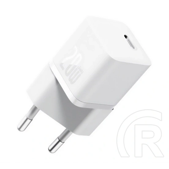Baseus gan5 mini hálózati töltő type-c aljzat (20w, pd gyorstöltő, gan5 + type-c kábel) fehér