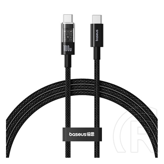 Baseus gem adatkábel (type-c - type-c, 100w, pd gyorstöltő, cipőfűző, 100cm) fekete