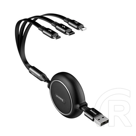 Baseus golden loop adatkábel 3in1 (usb - lightning/microusb/type-c, 100w, 3.5a, 120cm, csévélhető) fekete