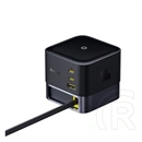Baseus hálózati töltő állomás usb+2 type-c aljzat (100w, gan, gyorstöltő, fix type-c kábel + 80cm tápkábel) fekete