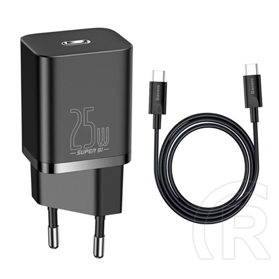 Baseus hálózati töltő (USB-C aljzat, 10V/3A, 25W, USB-C kábel, fekete)