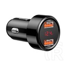 Baseus magic autós töltő 2 usb aljzat (5v / 3000ma, 45w, gyorstöltés támogatás, led kijelző) fekete