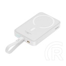 Baseus magnetic mini vésztöltő type-c aljzat (10000mah, 20w, gyorstöltő, wireless, magsafe + fix lightning kábel) fehér