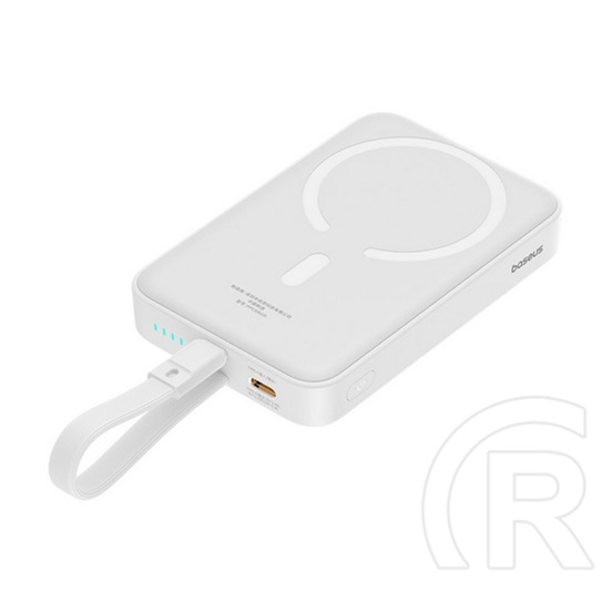 Baseus magnetic mini vésztöltő type-c aljzat (10000mah, 20w, gyorstöltő, wireless, magsafe + fix lightning kábel) fehér