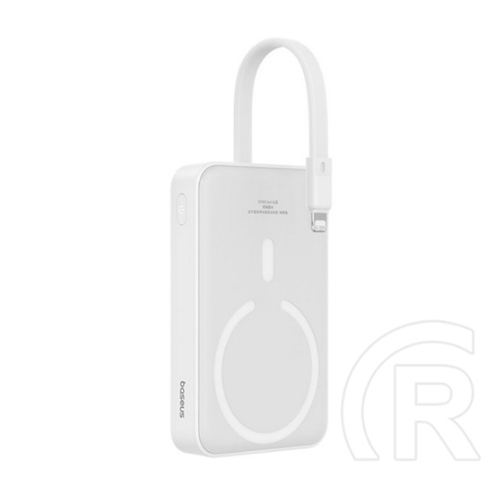 Baseus magnetic mini vésztöltő type-c aljzat (10000mah, 20w, gyorstöltő, wireless, magsafe + fix lightning kábel) fehér