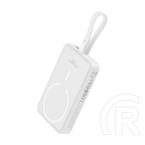 Baseus magnetic mini vésztöltő type-c aljzat (10000mah, 20w, gyorstöltő, wireless, magsafe + fix lightning kábel) fehér