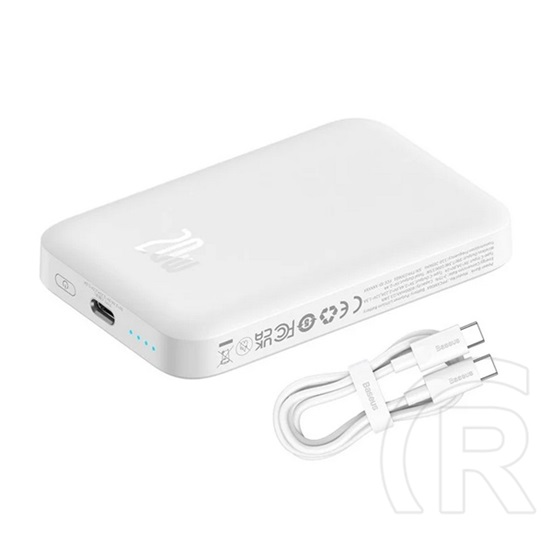 Baseus magnetic mini vésztöltő type-c aljzat (6000mah, 20w, pd gyorstöltő, wireless, magsafe + type-c kábel) fehér