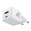 Baseus palm hálózati töltő usb+type-c aljzat (20w, pd gyorstöltő 3.0) fehér