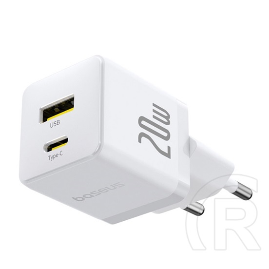 Baseus palm hálózati töltő usb+type-c aljzat (20w, pd gyorstöltő 3.0) fehér