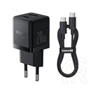 Baseus palm hálózati töltő usb+type-c aljzat (20w, pd gyorstöltő 3.0 + type-c kábel) fekete
