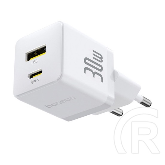 Baseus palm hálózati töltő usb+type-c aljzat (30w, pd gyorstöltő 3.0) fehér