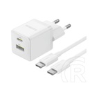 Baseus palm hálózati töltő usb+type-c aljzat (30w, pd gyorstöltő 3.0 + type-c kábel) fehér