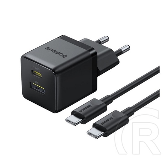 Baseus palm hálózati töltő usb+type-c aljzat (30w, pd gyorstöltő 3.0 + type-c kábel) fekete