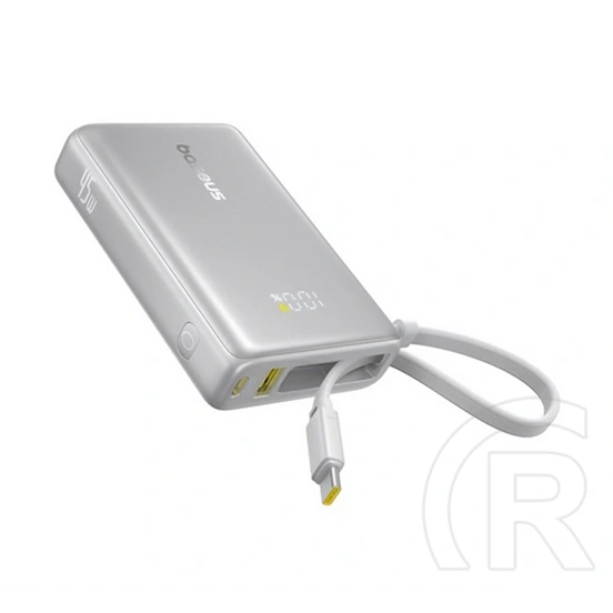 Baseus picogo vésztöltő usb+type-c aljzat (10000mah, 45w, pd gyorstöltő 3.0, led jelzés + fix type-c kábel) ezüst