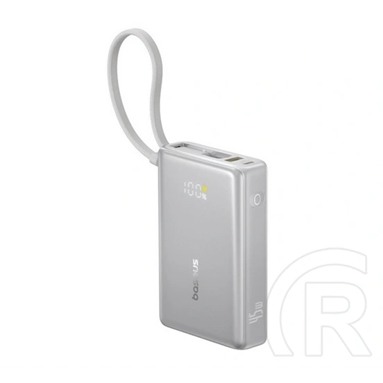 Baseus picogo vésztöltő usb+type-c aljzat (10000mah, 45w, pd gyorstöltő 3.0, led jelzés + fix type-c kábel) ezüst