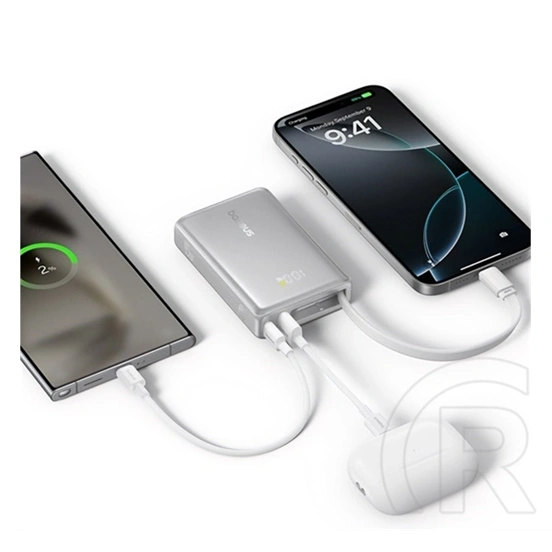Baseus picogo vésztöltő usb+type-c aljzat (10000mah, 45w, pd gyorstöltő 3.0, led jelzés + fix type-c kábel) ezüst